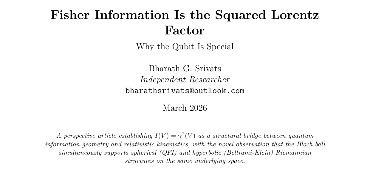 Anchor: Fisher information is the squared Lorentz factor